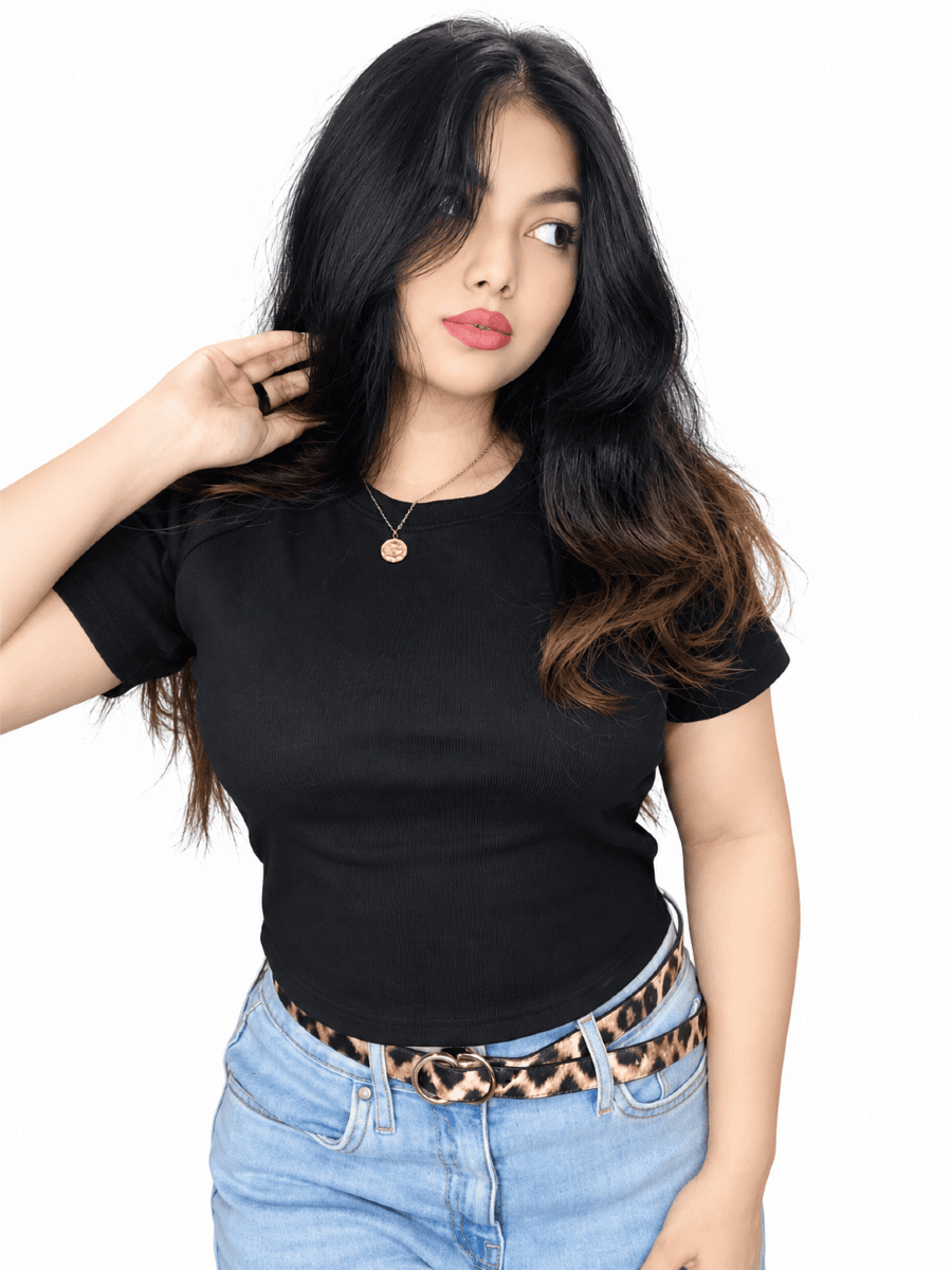 Classic Black Ribbed Raglan Crop Top