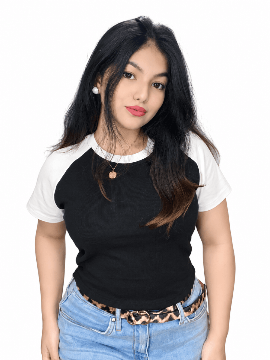 Black & White Two-Tone Ribbed Raglan Crop Top