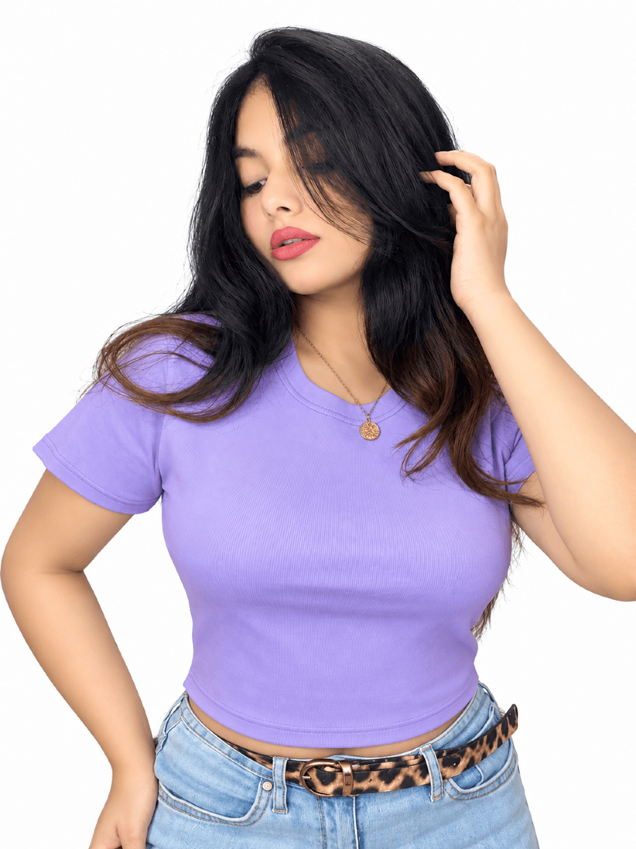 Lavender Purple Ribbed Slim Fit Crop Top
