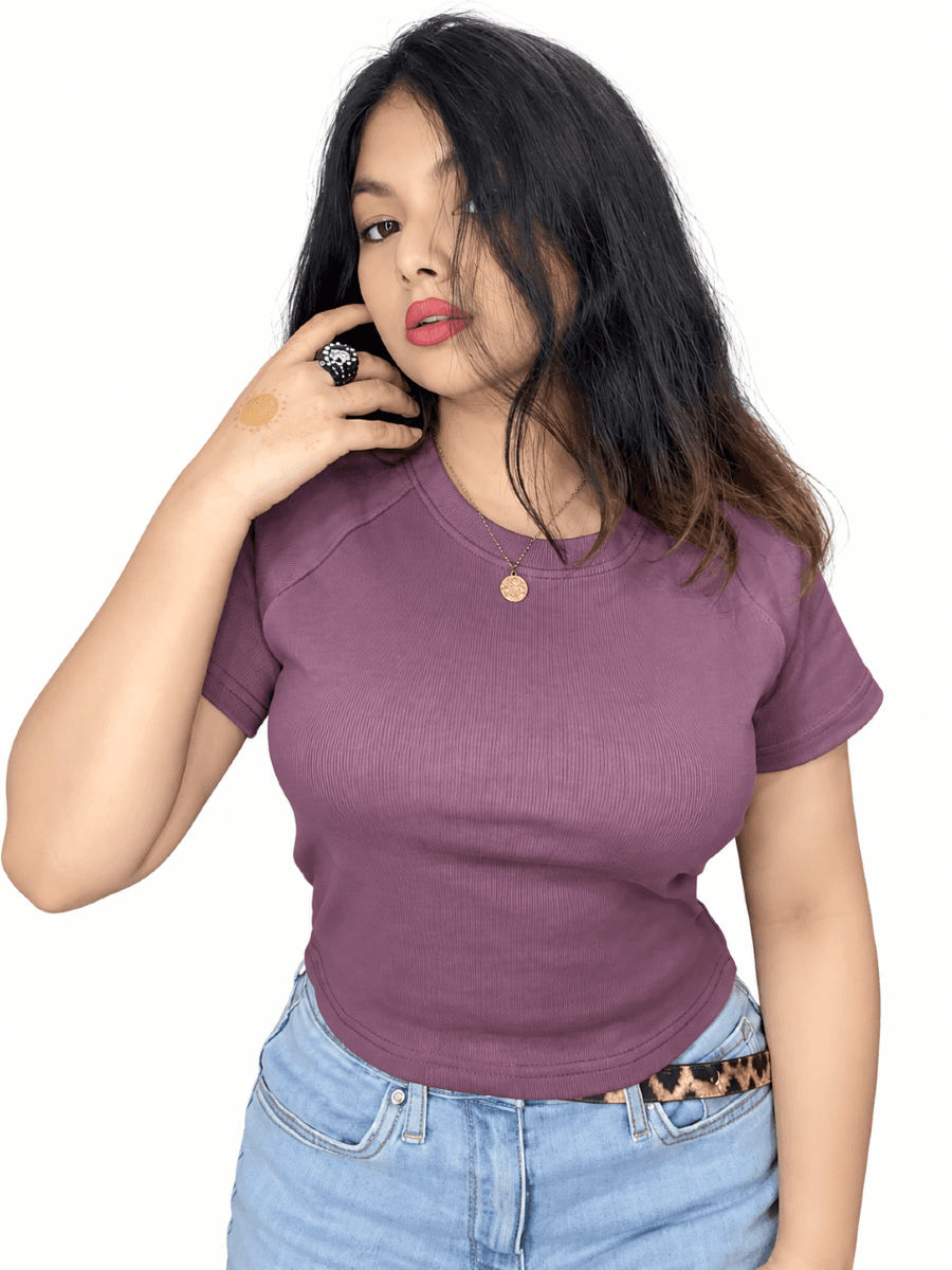 Mauve Purple Ribbed Slim Fit Crop Top